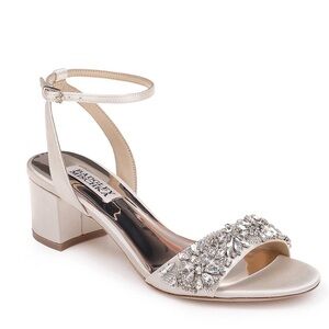 Badgley Mischka Silver Heels with Ankle Strap and Embellishments